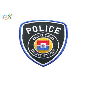 Professional Police Embroidered Patch Polyester Background Fabric With Merrowed
