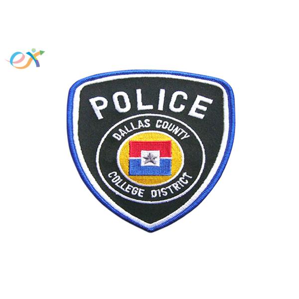 Professional Police Embroidered Patch Polyester Background Fabric With Merrowed