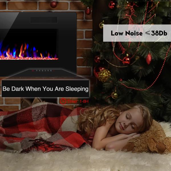 12 Bed Color Mode AJUNION 60 Inch Wall Mounted Silk Screen Printing Electric Fireplace