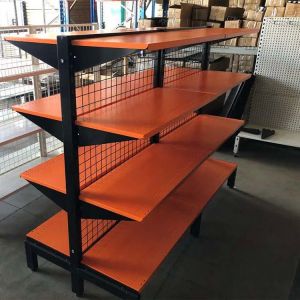Factory Custom Blue Double Sided Supermarket Shelves Double Sided Mesh Gondola