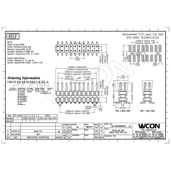 2.0mm SMT Pin Header 8 pin connector Brass 2*8P pcb Plate to plate connection