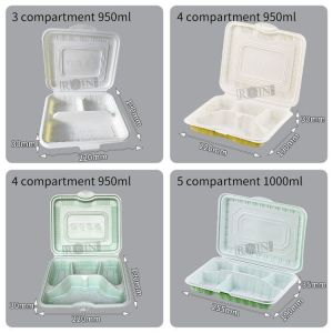 5 Compartment Plastic Takeaway Container Hinged Clamshell Lightweight