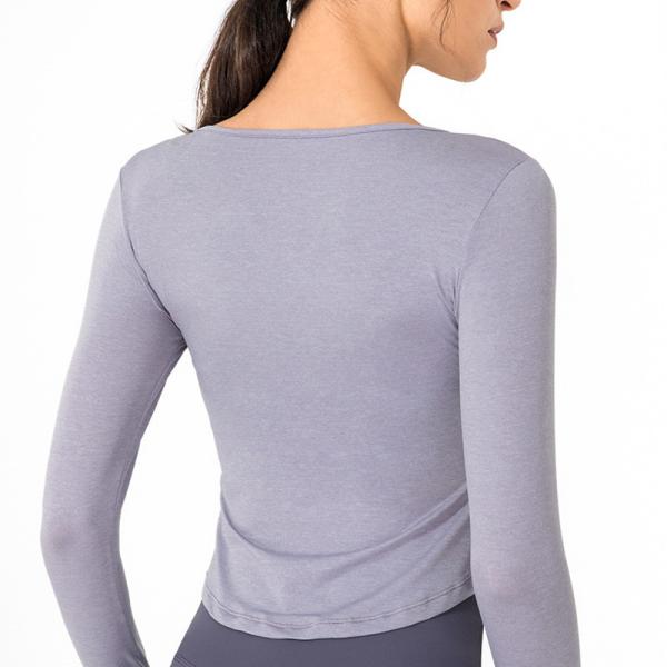 Nylon V Neck Running Top Nude Feeling Gym Long Sleeve Womens Workout Top