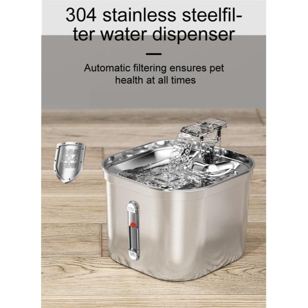 Square 2.2l Stainless Steel Automatic Pet Water Dispenser Clean Water and Circulation