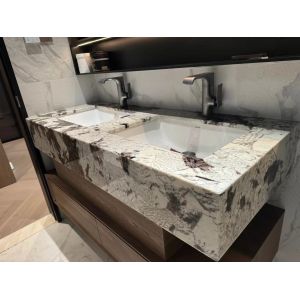 Snowy Mountain Blue Marble Vanity Top - Luxury Bathroom Countertop with Gray Blue Veins