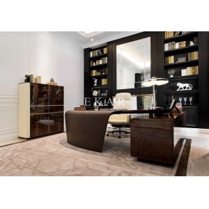 High Gloss Wooden Table Top Leather Home Office Desk W001S28