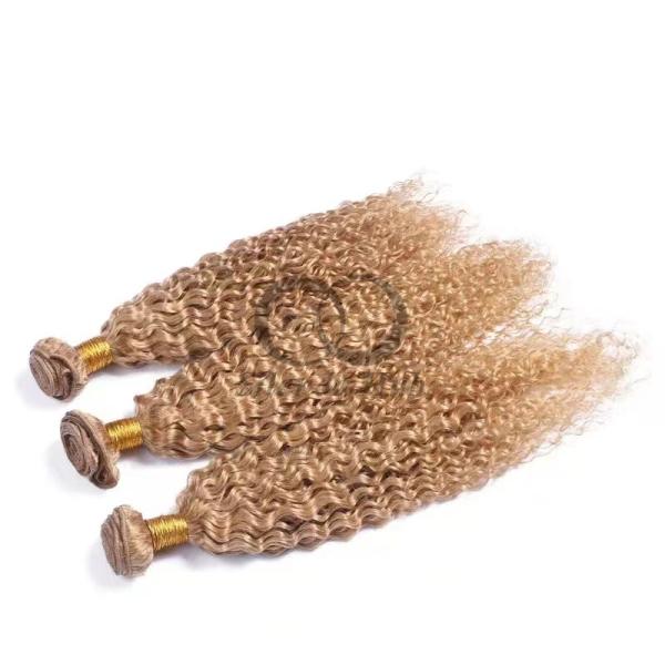 #27 Honey Blonde Kinky Curly Remy Human Hair Bundles Sew In Weave Bundles Brazilian Bundle Deals
