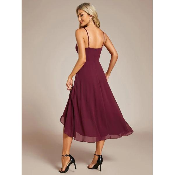 Popular V-neck Spaghetti Strap Empire A-line High-low Chiffon Wedding Guest Dress White Midi Prom Dress