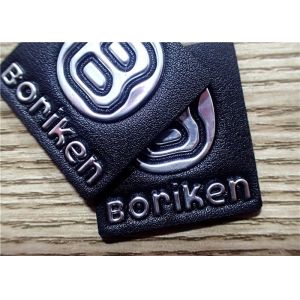 Black Embossed Leather Patches With Silver Embossment TPU Logo For Bags