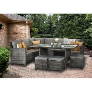 Leisure Outdoor AJUNION 9 Seating PE Rattan Garden Dining Furniture Set with