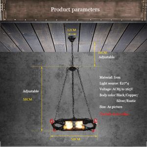 Retro American Iron Dining Room Chandelier Restaurant Bar Kitchen Light Ring