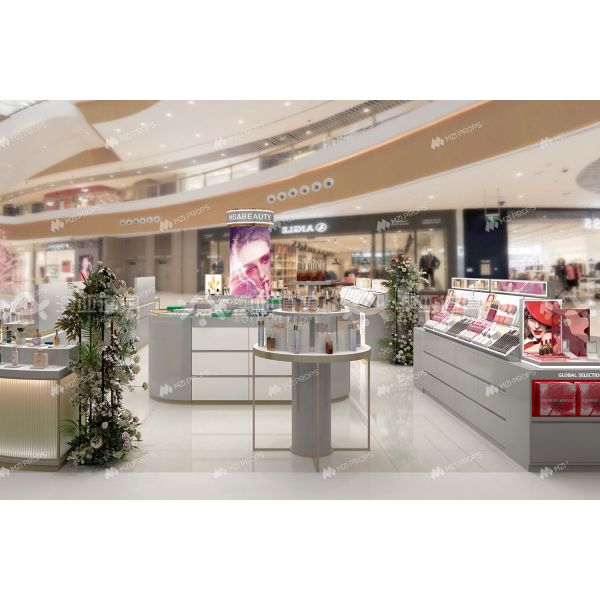 BKC009 Customized Beauty Mall Kiosk Elegant Gray Kiosk Makeup Design Display for Cosmetic Store Decoration