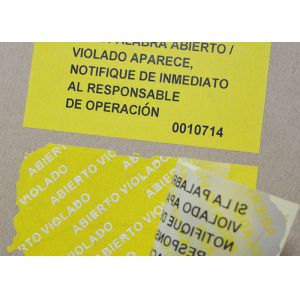 Yellow Open Void Tamper Resistant Labels , Custom Tamper Evident Labels With