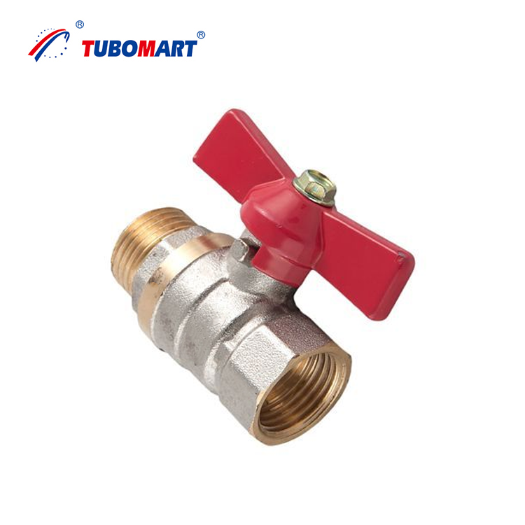 China TUBOMART OEM DN32 Nickel Plating Female to Male Brass Ball Valve with Butterfly Handle Underfloor Heating System on sale
