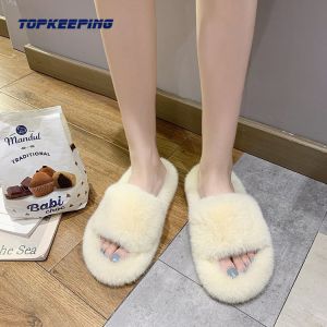 Minimalism Style Opening Toe Luxury Fluffy Slippers