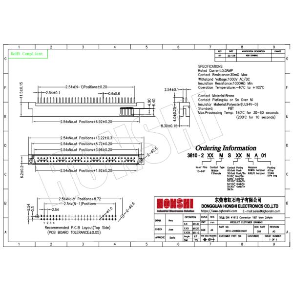 2x32P 2.54mm Din 41612 Connector 2 Row 64 Pin Male Straight Through Hole Dip