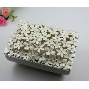 Shinny Gifts Storage Trinket Box Hand Painted White Flower for Princess Jewelry