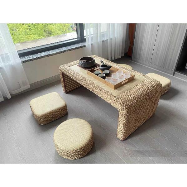 The Cane Makes Up Tea Table Natural Straw Woven Floor Table Natural fiber Window