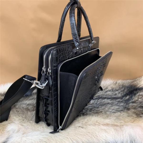 Crocodile Skin Businessmen Working Laptop Briefcase Authentic Real Alligator Leather Male Large Black Top-handle Handbag
