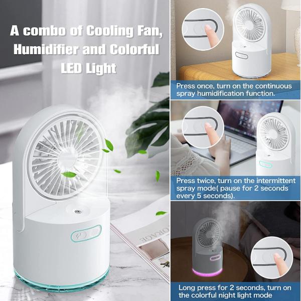 Household USB Rechargeable Water Mist Fan for Home Office Cooling and Humidifying
