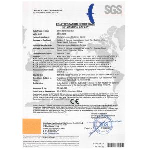 Shenzhen Anges Machinery Co., Ltd Certifications