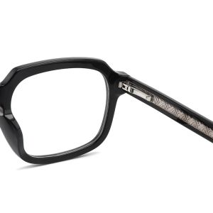 Men'S Acetate Frame Glasses Retro Square Patterned Temples 52mm