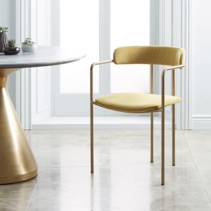 Slim Lenox Velvet Fiberglass Dining Chair Blackened Brass Steel Frame