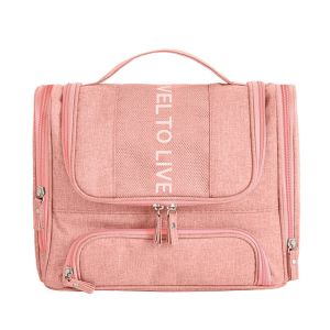 Gray Hanging Cosmetic Bag Makeup Organizer Travel Kit With Hook Bathroom