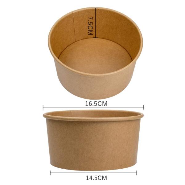 Customized Disposable Heatable Food Packaging Boxes Round Kraft Paper Salad Plates Bowl
