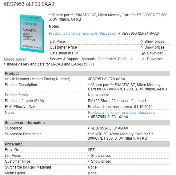 6ES7953-8LF20-0AA0 6ES7 953-8LF20-0AA0 Siemens Memory Card