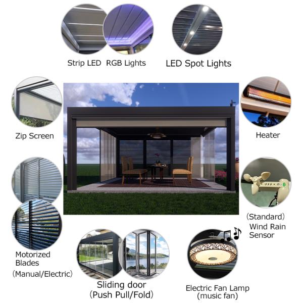 Outdoor Motorized Aluminium Pergola With Sides Black Louvered Roof Garden Pergola