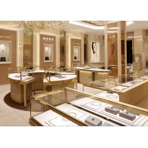 Fully - Assembled Gold Metal Showroom Display Cases Customized 3D Design