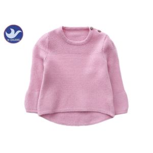 Quality Shoulder Buttons Closure Girls Pullover Sweaters High - Low Trumpet Sleeves for sale