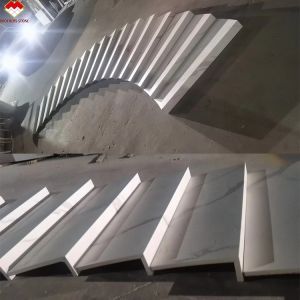 Indoor Stairs Made of Artificial Stone with Calacatta Pattern and LED Lighting