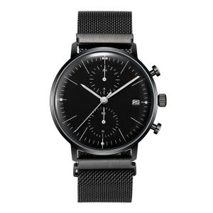 China All black mesh strap japan miyota stainless steel chronograph watch on sale