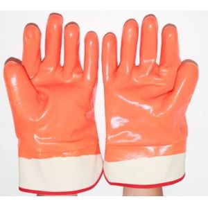 Fluorescent Orange Oil Resistant Insulated PVC Gloves Fully Coated PVC Dipped