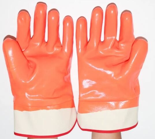 Fluorescent Orange Oil Resistant Insulated PVC Gloves Fully Coated PVC Dipped