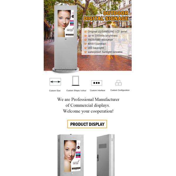 Resolution 1920x1080 Outdoor Digital Display Signs 55'' Floor Standing Outdoor Totem