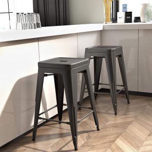 26 Inches Height Bar Stools Industrial Kitchen Stools Backless Black Metal