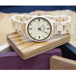Quality Bamboo Ebony Wooden Wrist Watch With Wood Diamond Dial White for sale