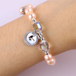 7mm Pink Pearl Stretch Bracelet With White Shell Accept Customization