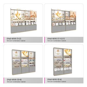 Skincare Store Display Furniture Gray Wooden Makeup Shop Cabinet with Lightbox