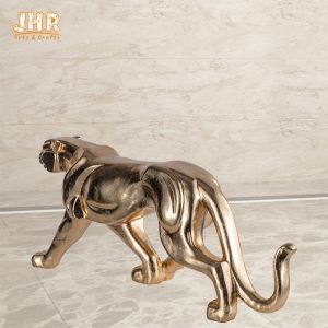 Quality Animal Decor Resin Leopard Statue Polyresin Animal Figurines Fiberglass Gold Leaf Finish for sale