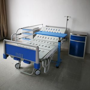 Quality 2-Function Manual Hospital Bed With Full-Length Iron Side Rails, IV Pole, Bedside Table &amp; Cabinet for sale