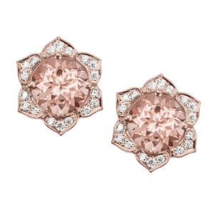 925 Sterling Silver Rose Gold Plated Morganite Flower Stud Earrings