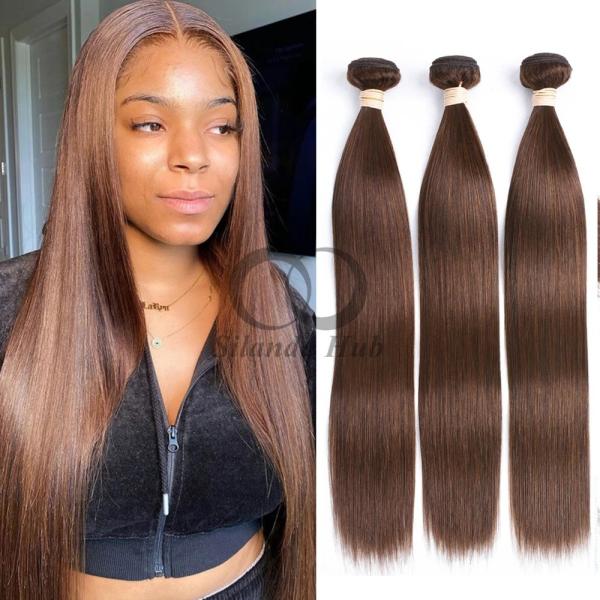 #4 Medium Brown Straight Remy Human Hair Bundles Sew In Weave Bundles Brazilian Bundle Deals