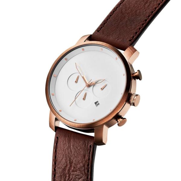 45mm men's genuine leather strap rose gold watch with japanese chronograph movt