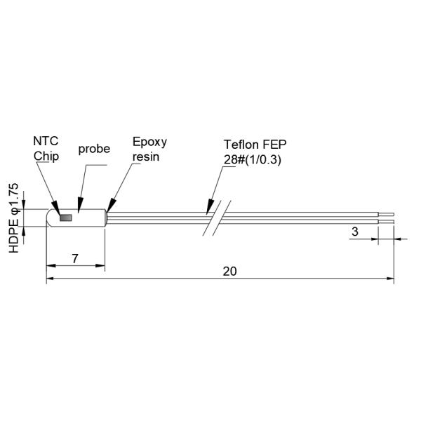 2.252K HDPE Plastic Housing High Precision Thermistor For Medical And Freezer AC