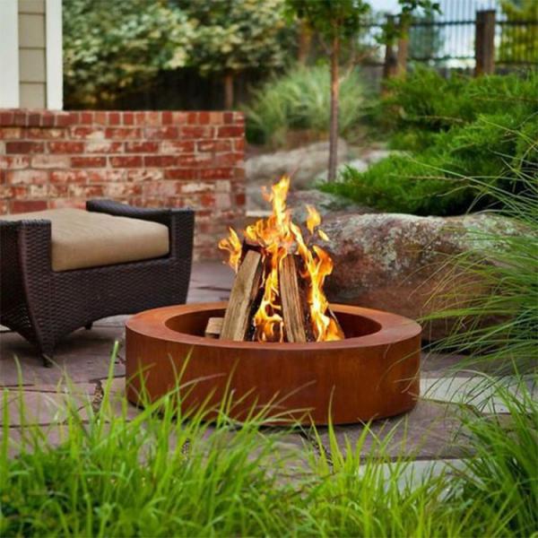 Round Outdoor Garden Corten Steel Fire Pit Camping For Outside Wood Burning