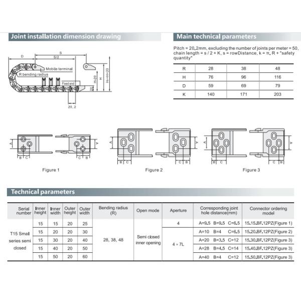 Hot Sale Inner 15mmx30mm Semi-Enclosed Type Energy Plastic Cable Drag Chain Electric CNC